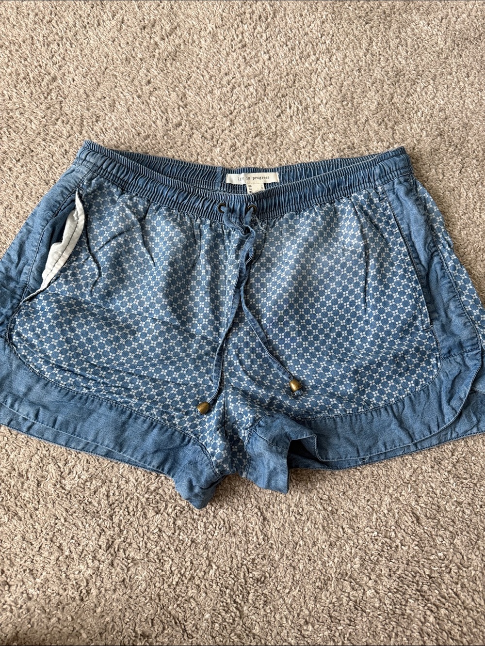 Blue Patterned Pull-On Women's Shorts